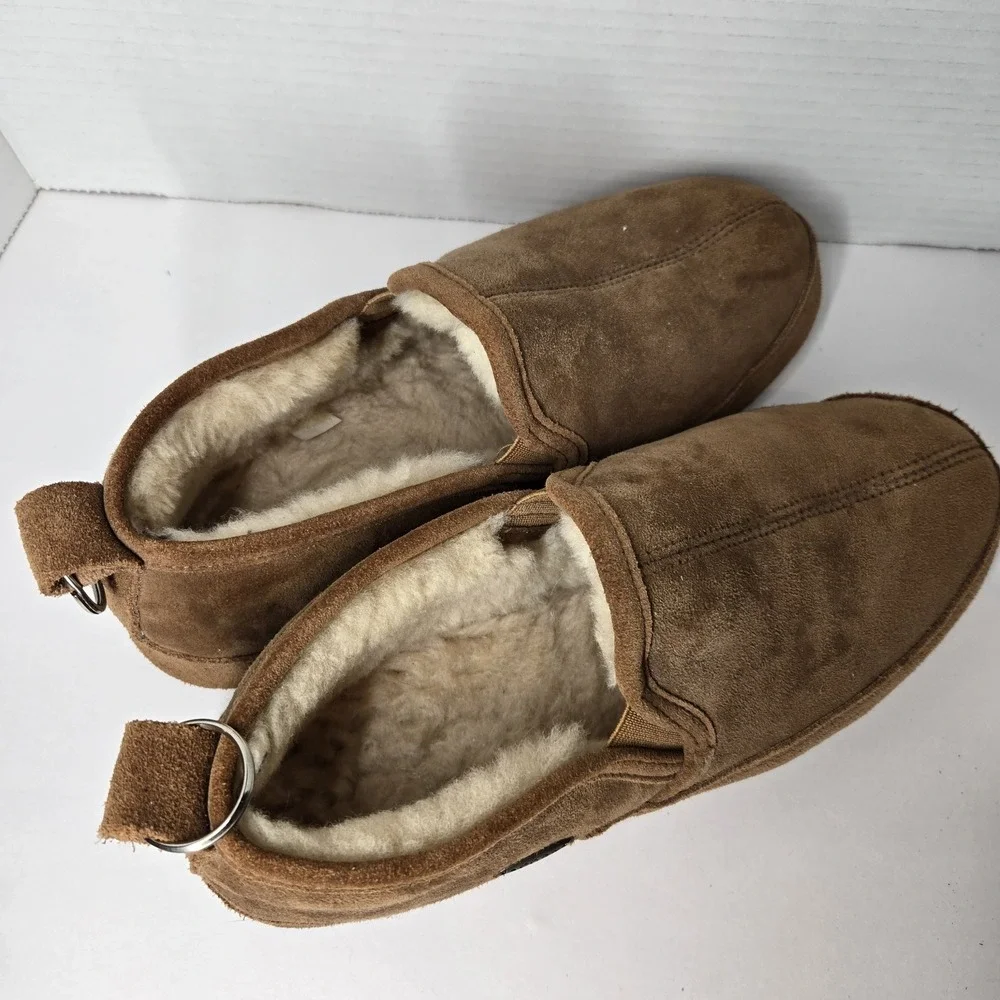 VTG Acorn Slippers Shoes Men's 10 Walnut Shearling Loafer Sheepskin Real Fur EUC